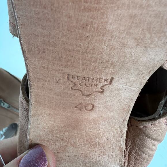 Free People Effie Sandals Womens 9 Brown Leather Block Heel Open Toe Preppy - Picture 10 of 10